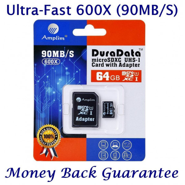 64 GB 128 GB Micro SD Karte plus Adapter (Class 10 UHS-I microSDXC Extreme Pro Speicher) 64 GB Ultra High Speed 90 MB/s 600 x UHS-1 microSD SDXC Pack, amplim® Handy Tablet Flash (64g Performance TF)-37